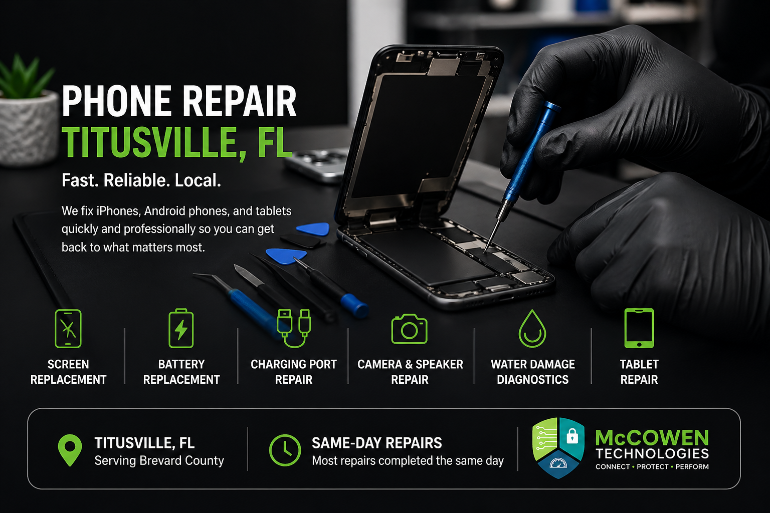 Phone repair Titusville FL - iPhone and Android repair services at McCowen Technologies