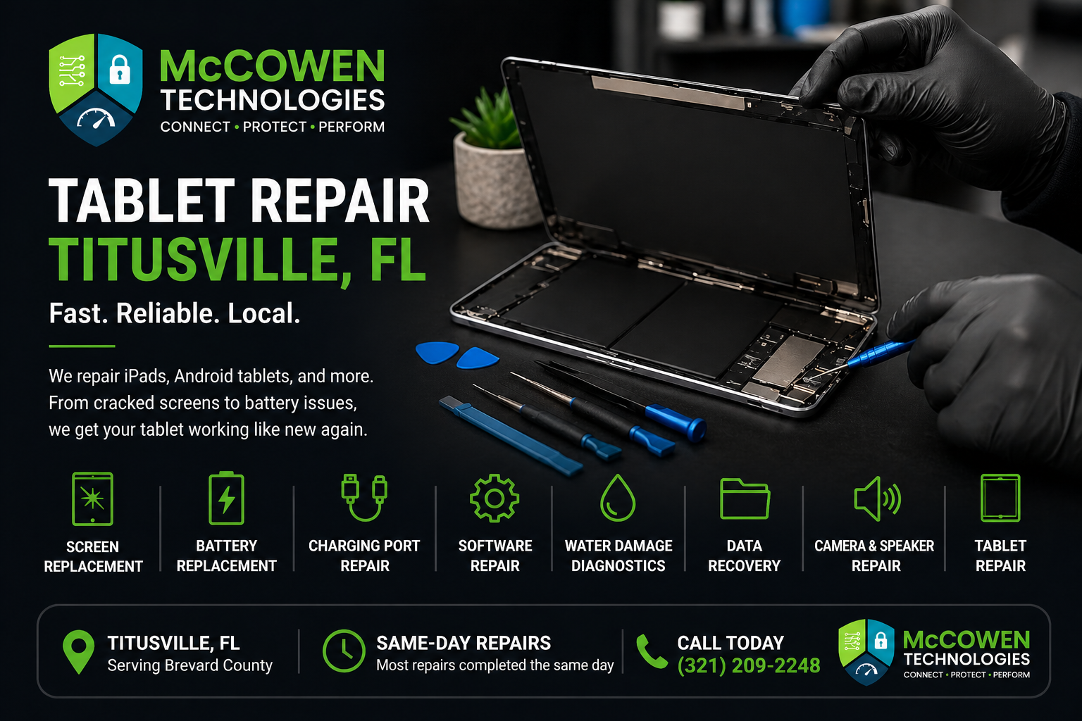 Tablet repair Titusville FL - iPad and Android tablet repair services at McCowen Technologies