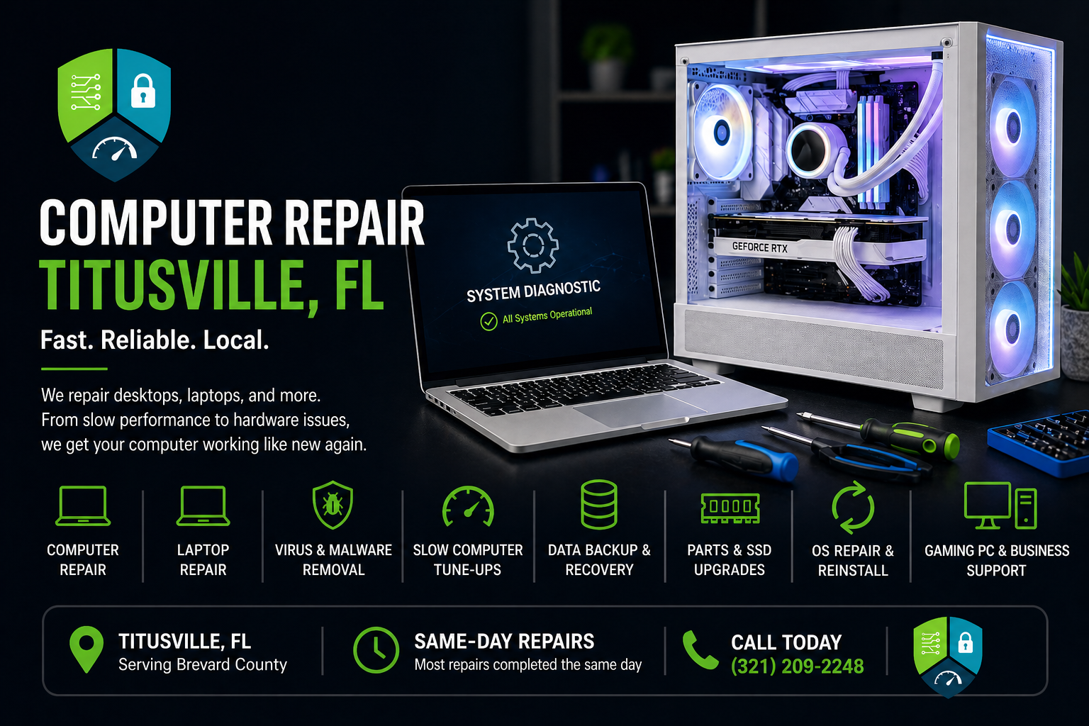Computer repair in Titusville FL for desktops laptops and gaming PCs